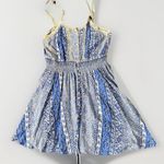 Jaase  Women's Mini Dress XS Blue Crochet Smocked Floral Rayon Boho Photo 4