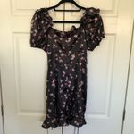 For Love & Lemons Black and Purple Floral Satin Corset Lace Up Dress Size M Photo 9