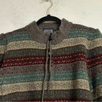 Lands' End Vintage  Shetland Wool Striped Cardigan Sweater Indie Grunge Grandpa Photo 6