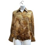 Kasper  Silk Leopard Print Button Down Blouse Petite Size 6 Small Gold Brown Photo 2
