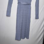 Merokeety Powder Blue Knit MIDI Dress V Neck Long Sleeve Photo 8