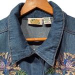 Collections Etc Denim Jacket Floral Embroidered Blue Cotton Long Sleeve Women L Size L Photo 2