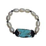 Turquoise & Pearl Stretch Bracelet With Swarovski Crystal Pave Accents White Photo 0