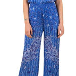 Poupette St. Barth Jena Jumpsuit Small Blue Floral Batik Satin Tropical Boho NEW Photo 0