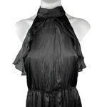 ZARA  Black Silk Satin Halter High Neck Ruffle Sleeveless Straight Jumpsuit Sz S Photo 8