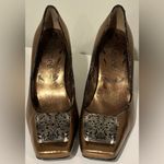 J. Renee Bronze High Heel. Square Jewel Square Toe Vintage Look Limited Sz 7. Gold Photo 4