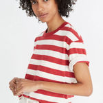 Madewell  Women’s Easy Crop Tee Murph Stripe Crimson Cropped Boxy T-Shirt Small Photo 0