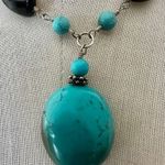Sterling Silver Turquoise & Smoky Quartz Statement Necklace Blue Photo 1