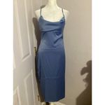 We Wore What  Cowl MIDI Sleeveless Satin Charmeuse Slate Blue Dress 0 Photo 2