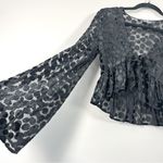 Lulus  You Got This Black Velvet Polka Dot Tie Front Crop Top Small Photo 5