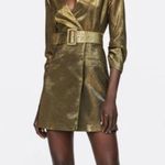 ZARA 3/4 Sleeve Wrap Belt Metallic Blazer Mini Dress Gold-green Women's Small Photo 0