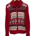 Covington Zip Front Cardigan Sweater Womens Small Red Ribbed Nordic Aztec Knit Photo 0