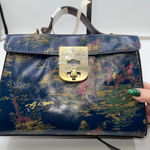 Patricia Nash Florentine Satchel Handbag Blue Horse Rider Print Leather Photo 0