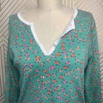 Anthropologie Roberta Roller Rabbit Blooms Pajama Top Tee Henley Floral Green Size US Small‎ Photo 2