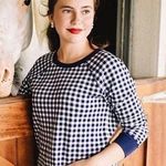 Draper James  Natalie Navy Blue & White Gingham Checked Sweatshirt Photo 0