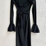 Marbl Morticia Long Bell Sleeve Pleated Waist Tie Maxi Dress Black Women's XS Photo 0