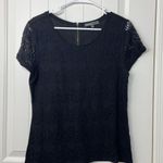 EUC 89th & Madison women’s black layered lace front zip short sleeve top large Photo 0