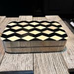 Black And White Chevron Print Crossbody wooden Box Bag With Chain Strap Black Photo 6