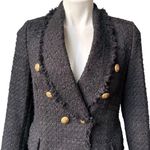 ZARA Black Tweed Fringe Blazer Gold Buttons Wool Trinny Woodall, Sz M Photo 9