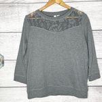Route 66  Heather Gray Sheer Lace Detail 3/4 Sleeve Sweater Top Size Large Photo 0