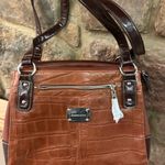 Stone Mountain Brown Leather Satchel with Crocodile Pattern and Silver Accents Photo 1