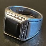 S925 stamped silver black obsidian ring size 7.5 Photo 2