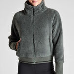 Athleta Tugga Sherpa Fleece Crop Jacket Bali Green Athleisure Outdoor Size Small Photo 0