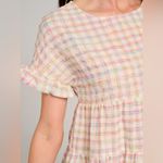 NWT BiBi SHORT SLEEVE TIERED LOOSE FIT MULTI PLAID MINI DRESS Photo 1