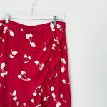 Modcloth [] It's A Wrap Red Cherry Heart Print Ruffle Faux Wrap Midi Skirt Sz 12 Photo 3