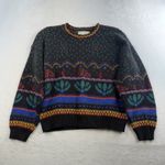 Vtg 90s M Medium Sweater Cotton Knit Boxy Boho Cottagecore Grunge USA Grannycore Black Photo 2