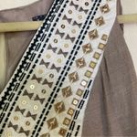 Luxology  Women's Dress Sz S Tan Khaki Beaded Neck Lightweight Mini Photo 2