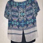 Dana Buchman  Blue And Green sheer blouse biult in tank high low fun. Size:S Photo 2
