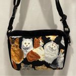 Y2K velvet trim cat lady bag canvas adj strap zipper closure Brown Photo 2
