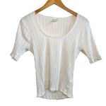 RE/DONE  Pointelle Scoop Neck Tee Top Blouse Ruffle Cottage White Size Large L Photo 3