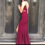 Sparkly maroon/burgundy long slit prom dress cross cross top Size 4 Photo 1