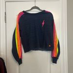 Aviator Nation  Bolt Classic Cropped Crew Sweatshirt Heather Navy Neon Photo 4