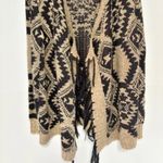 Cato  Beige Black Gold Metallic L Drape Open Front Tribal Cardigan Fringe Boho Photo 1