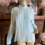 VINTAGE 1990'S TAN JAY SEAFOAM GREEN PLEATED FRONT BLOUSE (10) Photo 1