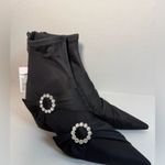 ZARA NEW  Black Nylon Pointed Sock Booties Rhinestone Buckle Sz 36 Photo 4
