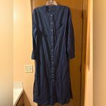 Jenni Kayne  Navy Long Sleeve Button Front Midi Cotton Linen Dress Photo 2
