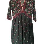 Rust Orange Dark Green India Flower Dress Black Size M Photo 1