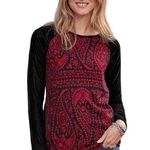 Sundance Enchantress Black Velvet Red Embroidered Lace Overlay Top Size M Photo 0
