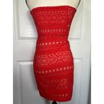 Free People  Oceanside Red Crochet Strapless Mini Dress Wrap Small Boho‎ Festival Photo 3