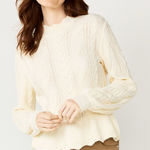 Draper James ‎ RSVP™ Cable Knit Ruffled Sweater Women's Small Cream Preppy Casual Photo 0