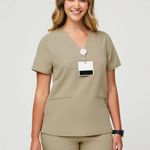 FIGS Casma FIONx Three Pocket Sandstone Short Sleeve Scrub Top Photo 0