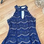 Francesca's  Navy Blue Lace Mini Dress Tulle Skirt High Neck Sleeveless Dress Photo 1