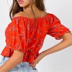 Princess Polly  Red Floral Surplice Crop Top Sz 0 Photo 2