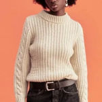 ZARA Fitted Chunky Cable Knit Crew Neck Pullover Sweater in Cream Size Small Photo 0