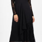 FUZZI Black Lace Sheer Sleeve Midi Dress XL Made Italy Asymmetrical Ruffle Photo 0