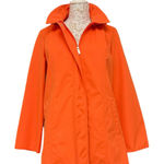 Dennis Basso Dennis By  Bright Orange Hooded Zip Front Rain Coat Size Medium Photo 0